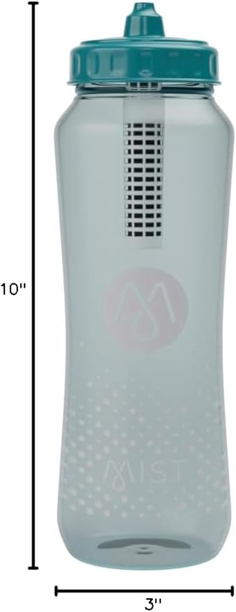 Mist Sports Squeeze Water Bottle with Built-In Filter for Pure Water, Lightweight and Easy Grip Squeeze Water Bottles Sports Quality, Leak Proof & BPA Free Athletic Water Bottle Squirt Top, Deap Teal