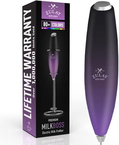 Zulay Powerful Milk Frother (4 Duracell Batteries Included) - Handheld Milk Frother Wand Drink Mixer for Coffee - Powerful Milk Foamer for Cappuccino, Frappe, Matcha & Creamer - Galaxy Black/Purple