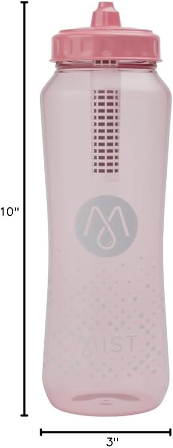 Mist Sports Squeeze Water Bottle with Built-In Filter for Pure Water, Easy Grip Squeeze Water Bottles Sports Quality, Leak Proof & BPA Free Athletic Water Bottle Squirt Top, Peachy Pink