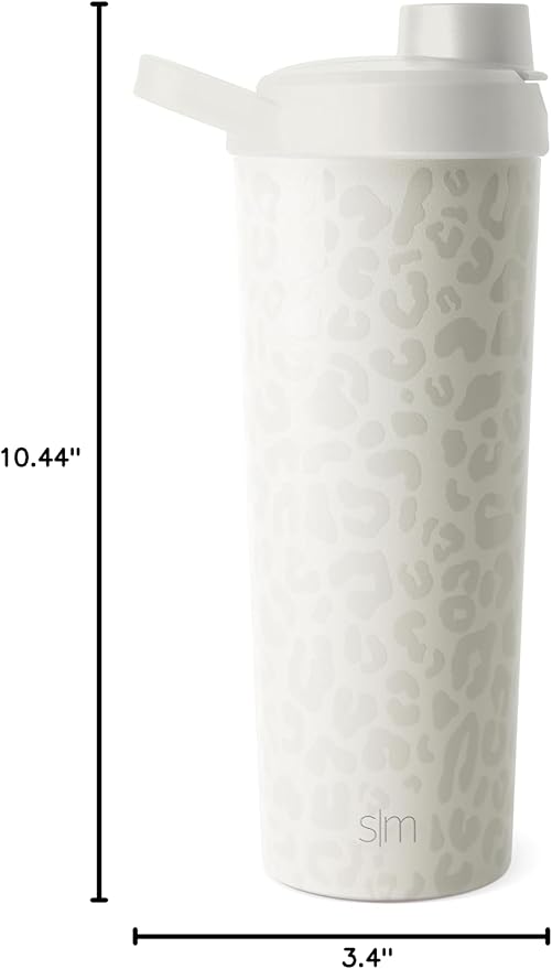 Simple Modern Stainless Steel Shaker Bottle with Ball 24oz | Metal Insulated Cup for Protein Mixes, Shakes and Pre Workout | Rally Collection | Cream Leopard