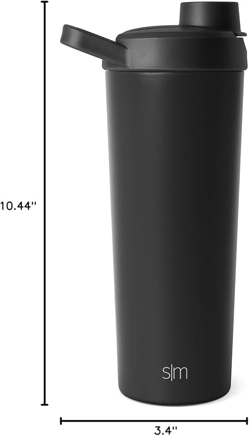 Simple Modern Stainless Steel Shaker Bottle with Ball 24oz | Metal Insulated Cup for Protein Mixes, Shakes and Pre Workout | Rally Collection | Midnight Black