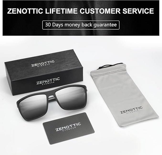 ZENOTTIC Polarized Sunglasses for Men Lightweight TR90 Frame UV400 Protection Square Sun Glasses