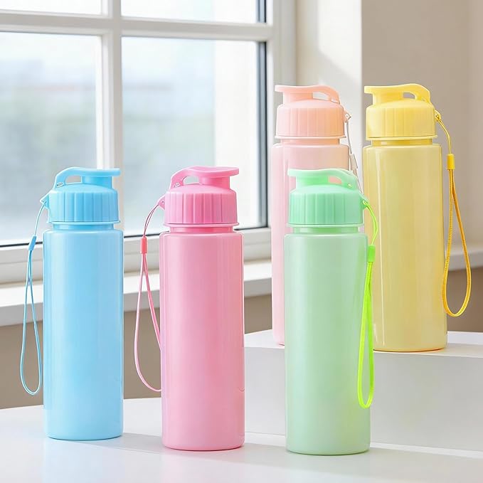Domensi 50 Pieces Plastic Water Bottle Bulk 17 oz Sports Adults Reusable Large Water Bottles with Leak Proof Flip Top for Adults Fitness (Solid Pastel)