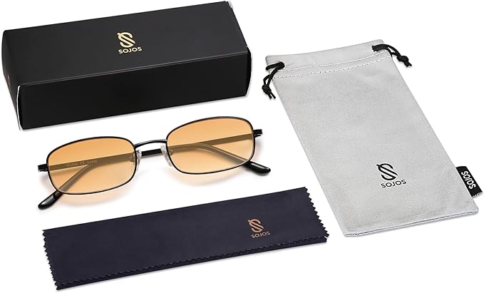 SOJOS Trendy Small Y2k Rectangle Sunglasses Womens Mens, Retro Narrow Chic Thin Skinny Sunnies SJ1187