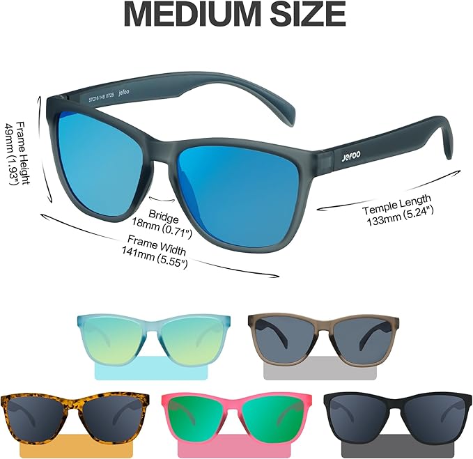 Jefoo Polarized Sports Sunglasses for Women Men Running Retro Trendy Sun Glasses UV400 Protection Tangle Free