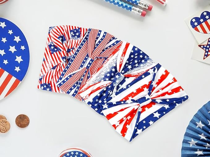 4th of July Womens Headband Independence Day Hair Accessories Patriotic Wide Headbands for Women Red White and Blue Hairband American Flag USA Pride Party Decor (Pack of 4)