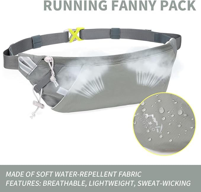 INOXTO Slim Running Belt Fanny Pack for Women and Men Sports Waist Bag Pack with 300ml Water Bottle for Running Walking Cycling Hiking Reflective Running Pouch Belt for All Phones (Black) (Gray)