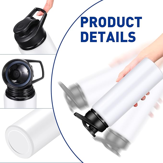 CHENGU 4 Pcs Aluminum Water Bottle 25oz Aluminum Reusable Bottles Lightweight Snap Lid Sports Water Multipack Easy Carry Leak Proof Travel for Gym Camping Hiking Outdoor Fishing (White)