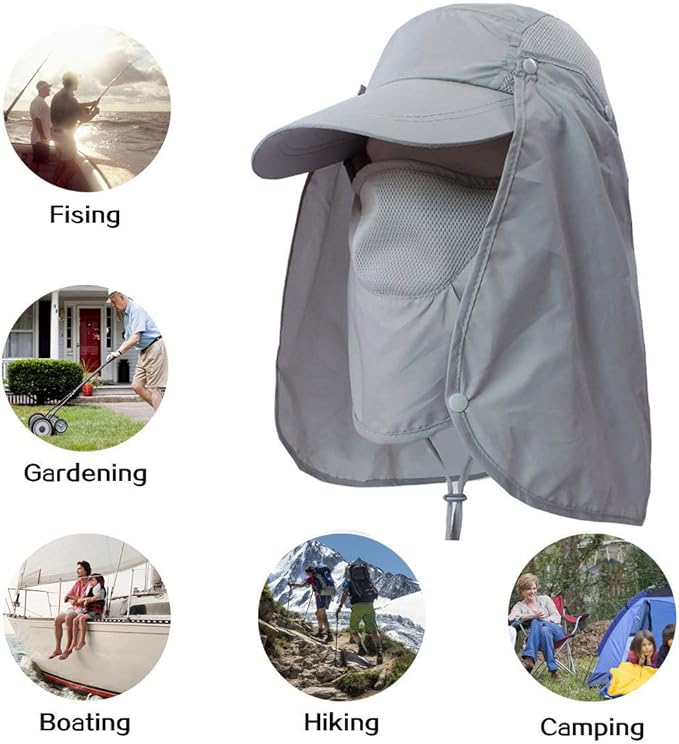 traderplus Fishing Hat Men/Women Outdoor Sun Cap UV Sun Protection Hat with Removable Neck Flap & Face Cover Cycling Hiking