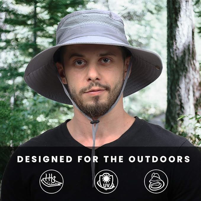 CAMOLAND Mens Fishing Hat Wide Large Brim Sun Hat with Outdoor UV Protection