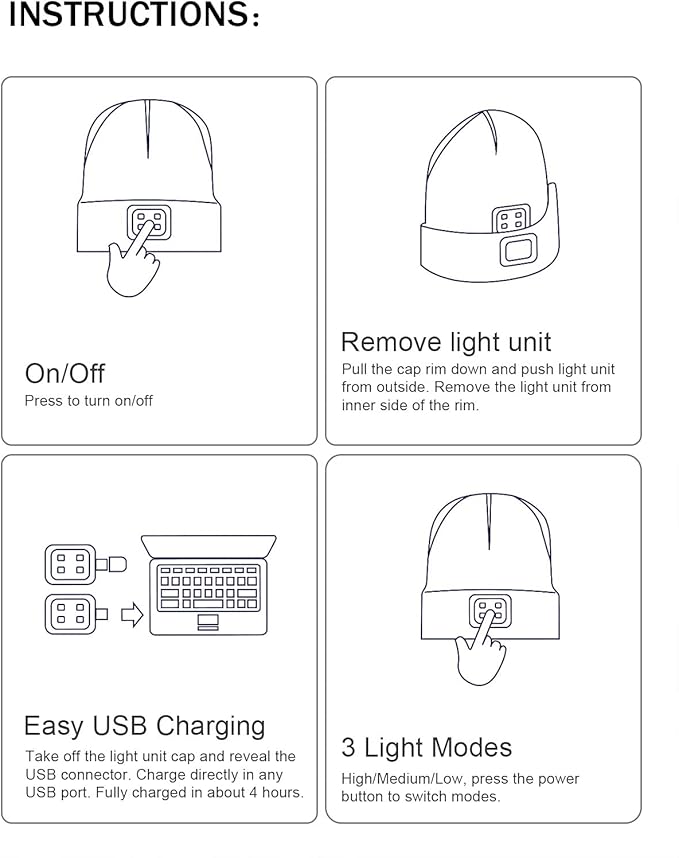 YunTuo LED Beanie with The Light, Unisex USB Rechargeable Headlamp Winter Knitted Cap Gifts for Men Dad Husband Him