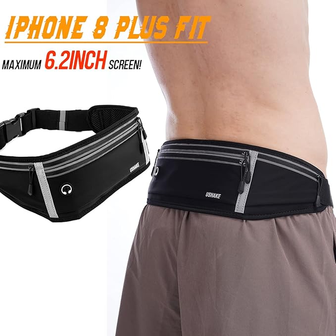 USHAKE Slim Running Belt, Workout Fanny Pack for Men Women,Exercise Waist Pack for Apple iPhone Holder, Runner Belt for Running Walking Cycling Camping Gym