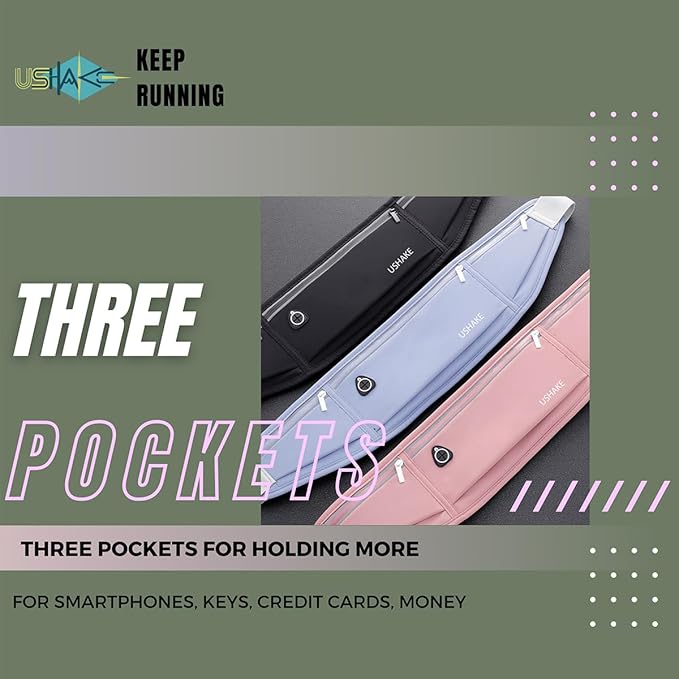 USHAKE Slim Running Belt, Workout Fanny Pack for Men Women,Exercise Waist Pack for Apple iPhone Holder, Runner Belt for Running Walking Cycling Camping Gym Light Pink