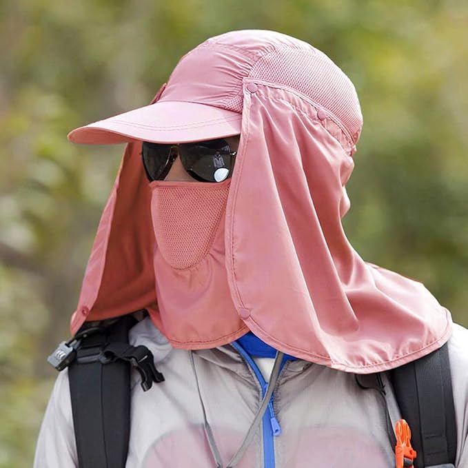 traderplus Fishing Hat Men/Women Outdoor Sun Cap UV Sun Protection Hat with Removable Neck Flap & Face Cover Cycling Hiking
