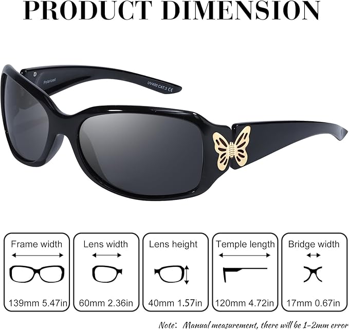 IGnaef Polarized Sunglasses for Women, Trendy Wrap Around Jackie-O Style with Butterfly Decoration IF022