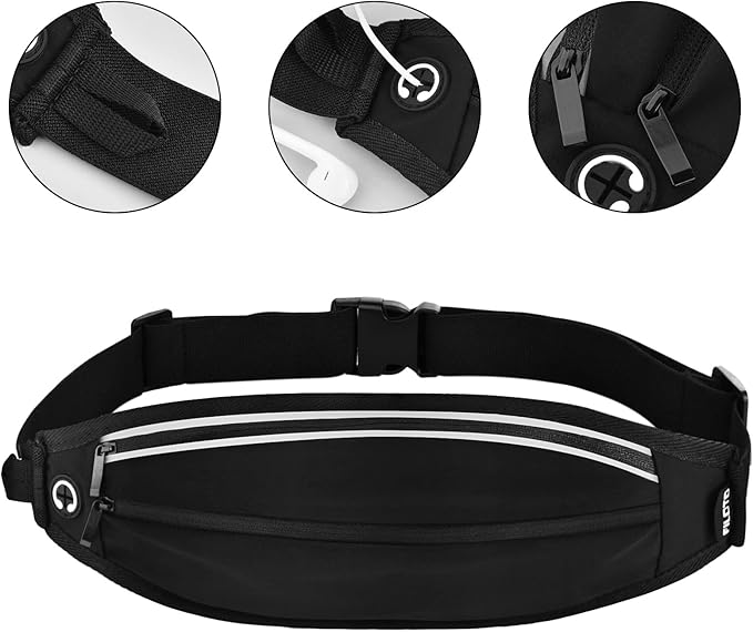 Running Belt Fanny Pack, Running Waist Pack for Women & Men USA Patented Hands-Free Reflective Runner Pouch Belt Fitness Workout Bag No-Bounce Adjustable Sport Travel Fanny Pack Cell (Black)