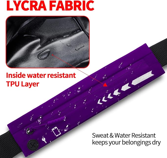 USHAKE Slim Running Belt for Women Men-Runners Phone Holder Fanny Pack, Adjustable, Bounce Free Waist Pouch bag for Workout, Money Belt, Run Gear Accessories Purple