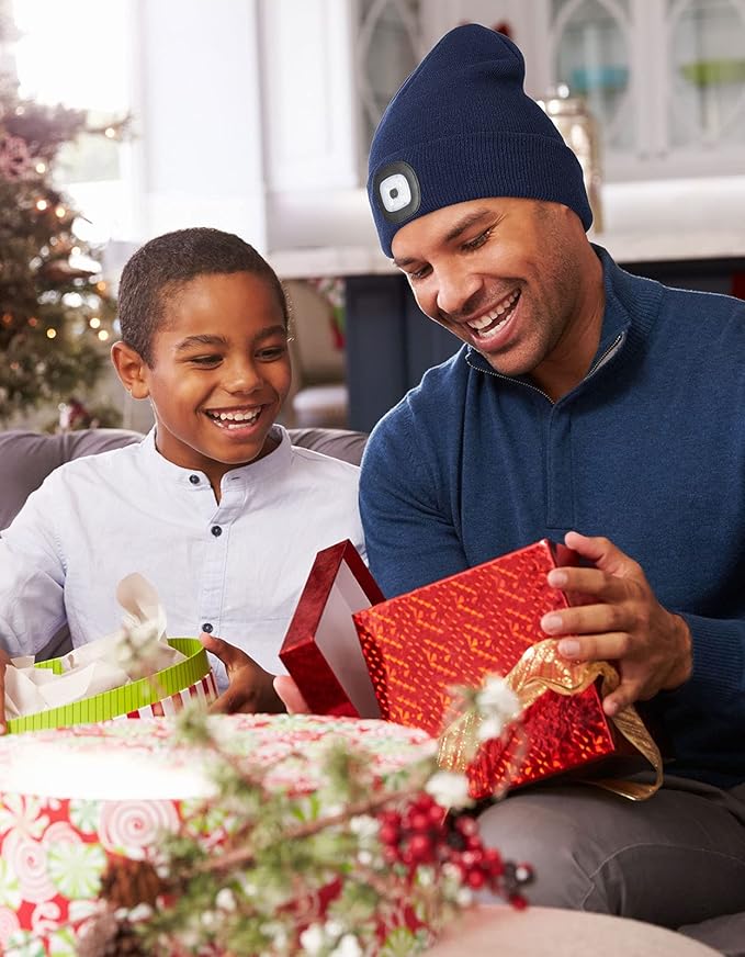 YunTuo LED Beanie with The Light, Unisex USB Rechargeable Headlamp Winter Knitted Cap Gifts for Men Dad Husband Him