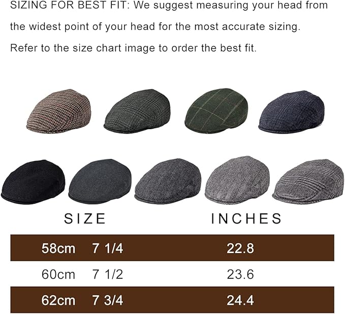 Men's Wool Tweed Newsboy Ivy Cap Gatsby Golf Flat Hat