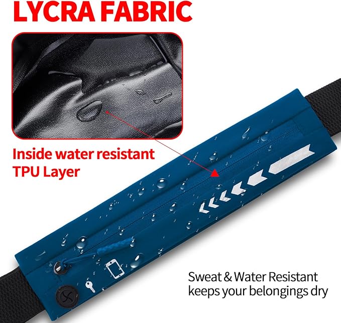 USHAKE Slim Running Belt for Women Men-Runners Phone Holder Fanny Pack, Adjustable, Bounce Free Waist Pouch bag for Workout, Money Belt, Run Gear Accessories Navy Blue