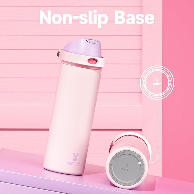 24 oz Insulated Water Bottle for Sports: Meoky Stainless Steel Water Bottle with 2-in-1 Straw and Spout Lid - Leak Proof, Cold for 24 Hours, Fits in Car Cup Holder, BPA-Free for Women Travel, Candy
