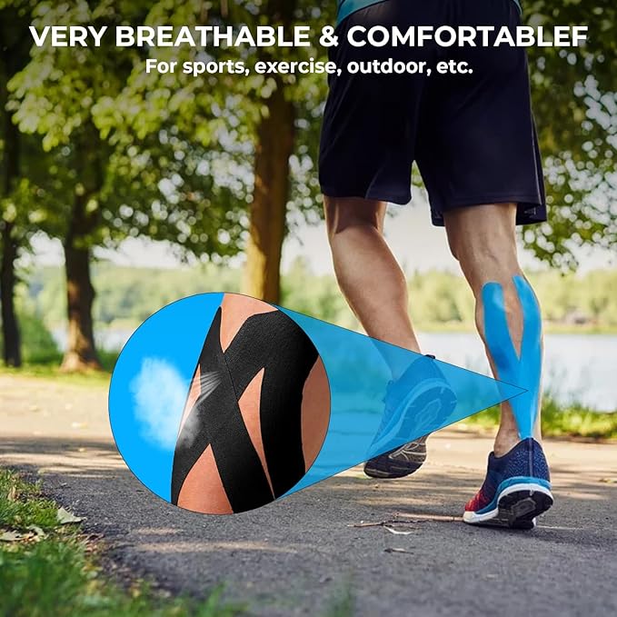 3 Rolls 2inch x 16ft Kinetic Tape Breathable Hypoallergenic Elastic Athletic Tape for Ankle Wrists Knees Elastic Running Tennis Swimming Football Sports Activities Tape Muscle Pain Relief Black