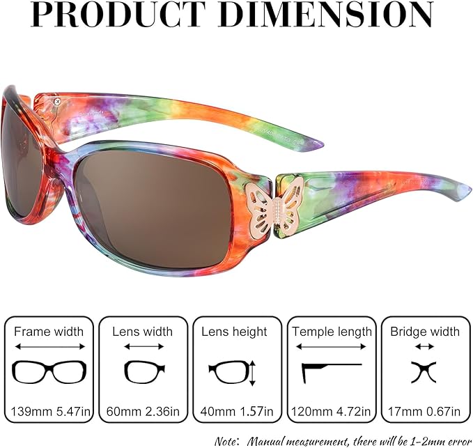 IGnaef Polarized Sunglasses for Women, Trendy Wrap Around Jackie-O Style with Butterfly Decoration IF022