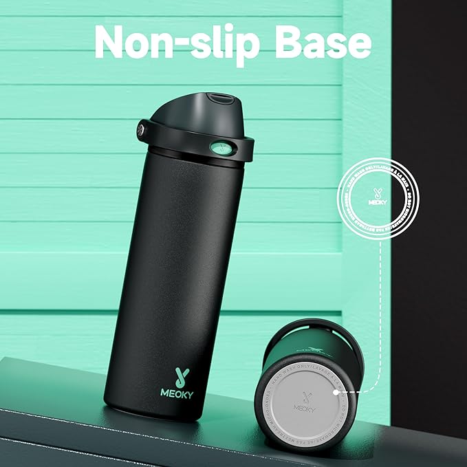 24 oz Insulated Water Bottle for Sports: Meoky Stainless Steel Water Bottle with 2-in-1 Straw and Spout Lid - Leak Proof, Cold for 24 Hours, Fits in Car Cup Holder, BPA-Free for Travel Gym, Foggy Tide