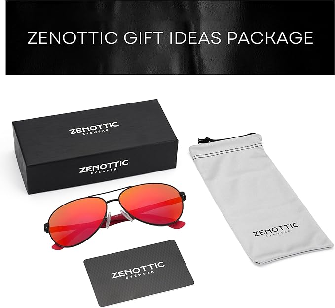 ZENOTTIC Polarized Aviator Sunglasses for Men Carbon Fiber Temple Pilot Sun Glasses with Mirrored Lens UV Protection