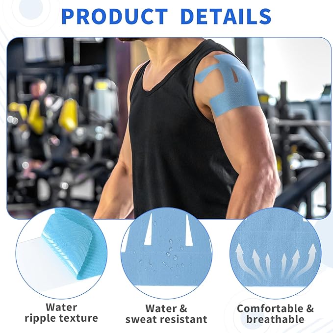 15PCS Kinesiology Tape for Shoulder, Kinesiology Tape Precut Strips for Shoulder Support Support & Stability, Waterproof Breathable Elastic Sports Shoulder Tape for Pain Relief, Athletic Tape, Blue