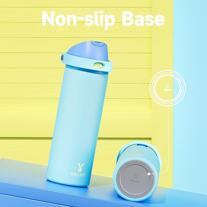 24 oz Insulated Water Bottle for Men: Meoky Stainless Steel Water Bottle with 2-in-1 Straw and Spout Lid - Leak Proof, Cold for 24 Hours, Fits in Car Cup Holder, BPA-Free for Sports Travel, Azure