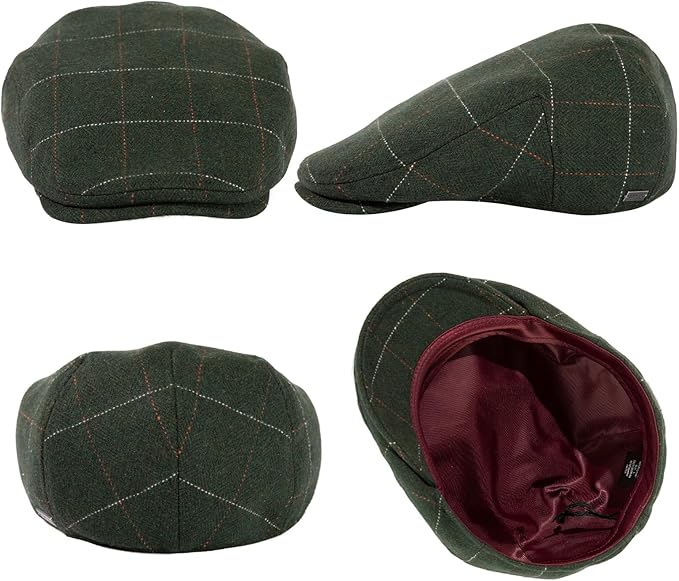 TOP-EX XL/XXL Wool Tweed Newsboy Flat Cap for Men Winter Fashion Ivy Cap Gatsby Golf Hat Satin Lined