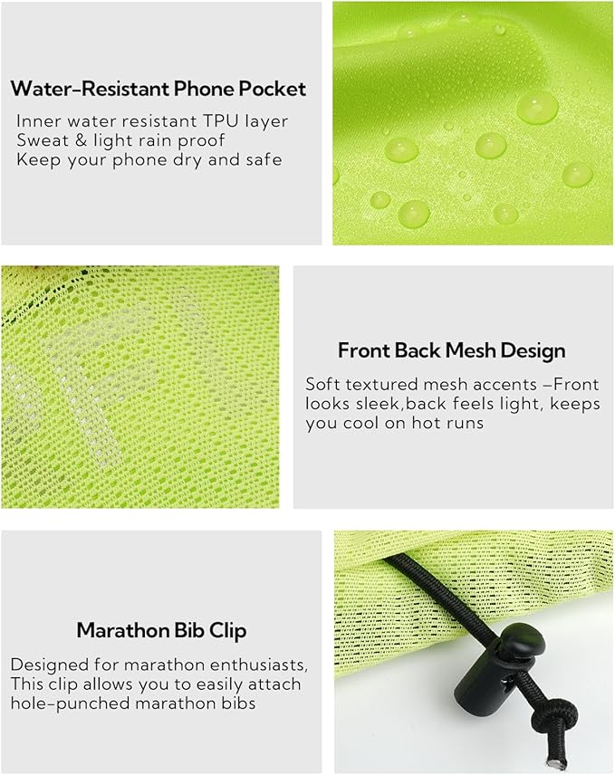 WATERFLY Running Belt Fanny Pack: Breathable 3 Pocket Waist Bag for Men Women Workout Exercise Fitness Phone Holder Fits All Phones - Runner Marathon Jogging Race Belt with Bib Clip Yellow