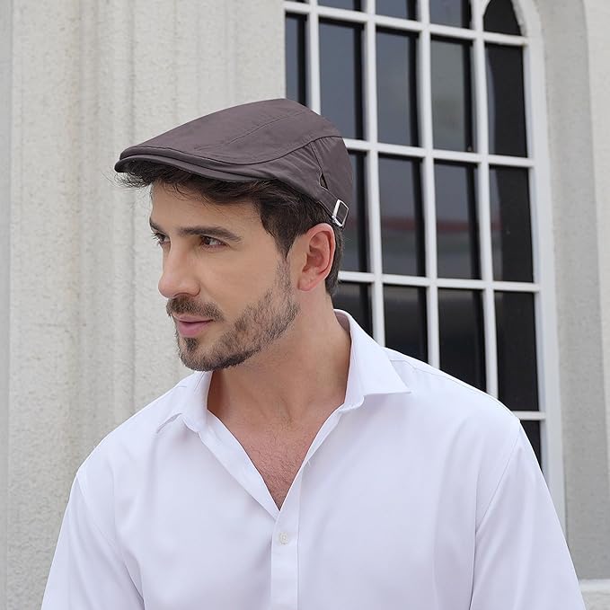 Men's Newsboy Caps 100% Cotton Newsies Flat Hats for Men Adjustable Irish Cabbie Gatsby Hats Ivy Cap for Driving Golf Hunting