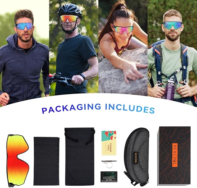 BEACOOL Polarized Sports Sunglasses for Men Women Youth Baseball Cycling Running Driving Fishing Golf Motorcycle TAC Glasses