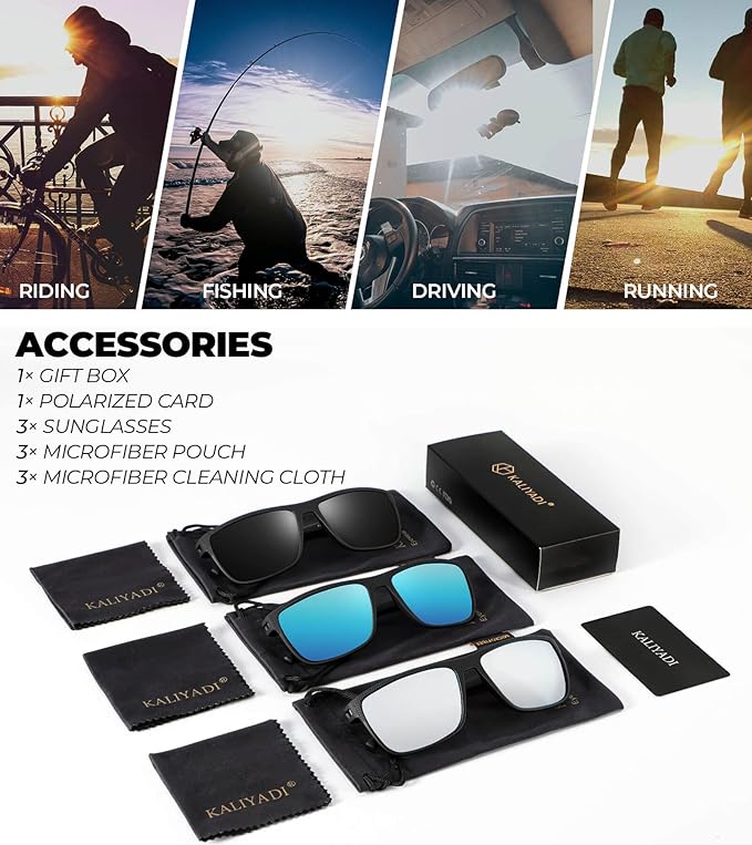 KALIYADI Polarized Sunglasses for Men, Lightweight Sun Glasses with UV Protection for Driving Fishing Golf