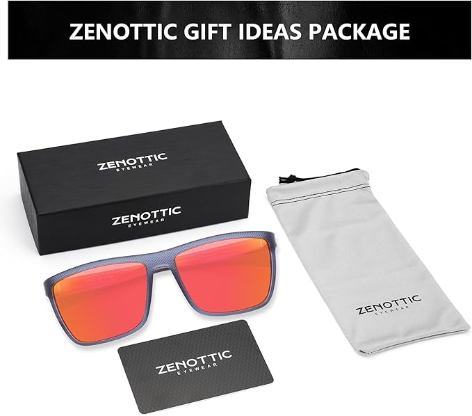 ZENOTTIC Polarized Sunglasses for Men Lightweight TR90 Frame UV400 Protection Square Sun Glasses