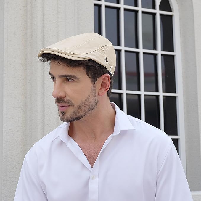 Men's Newsboy Caps 100% Cotton Newsies Flat Hats for Men Adjustable Irish Cabbie Gatsby Hats Ivy Cap for Driving Golf Hunting