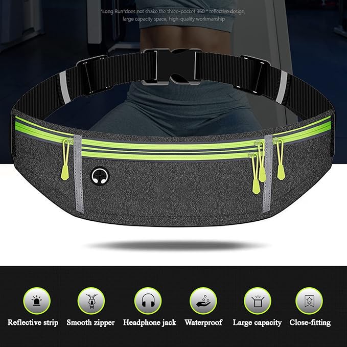 Waist pack sport running Belt Pack with adjustable Strap for running hiking travel outdoors sport (Grey, 4 Pockets)