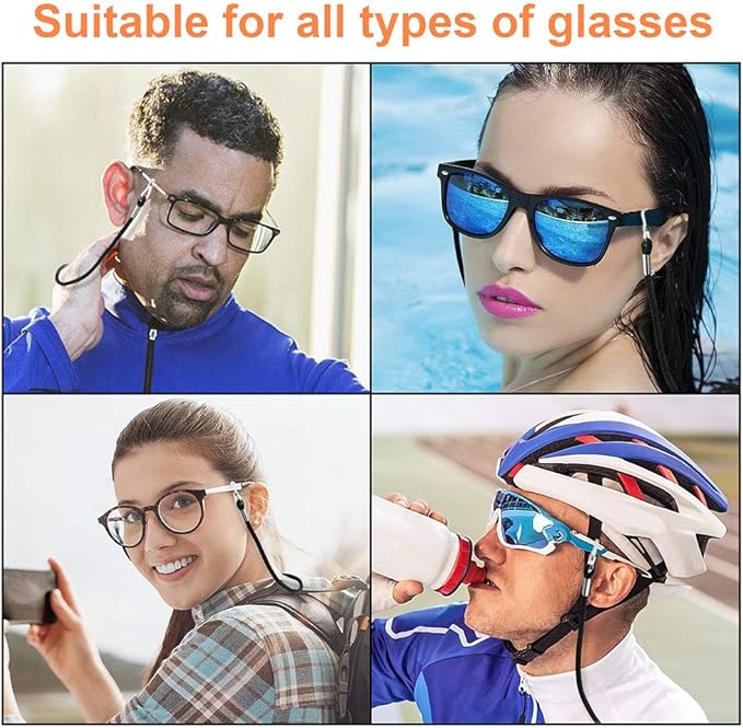 4PCS Premium Nylon Eyeglass Straps, Adjustable Eyewear Retainers, Anti-slip Eyeglass Chains Lanyard, Sport Sunglass Retainer Holder Strap for Men and Women's, with 2 Pairs Eyeglass Ear Grips