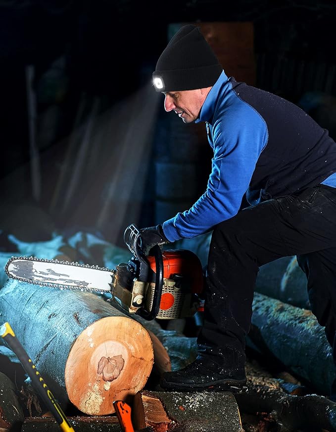 YunTuo LED Beanie with The Light, Unisex USB Rechargeable Headlamp Winter Knitted Cap Gifts for Men Dad Husband Him