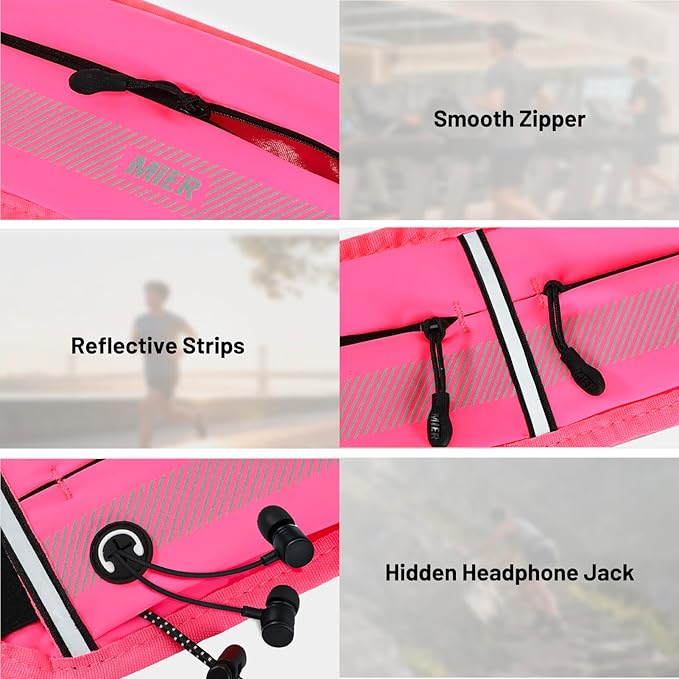 MIER Running Belt for Men Women Slim Fanny Pack Phone Holder Jogging Pouch with Marathon Bib Clip Runner Waist Pack for Walking Cycling for Keys, Cards & Essentials (Pink)