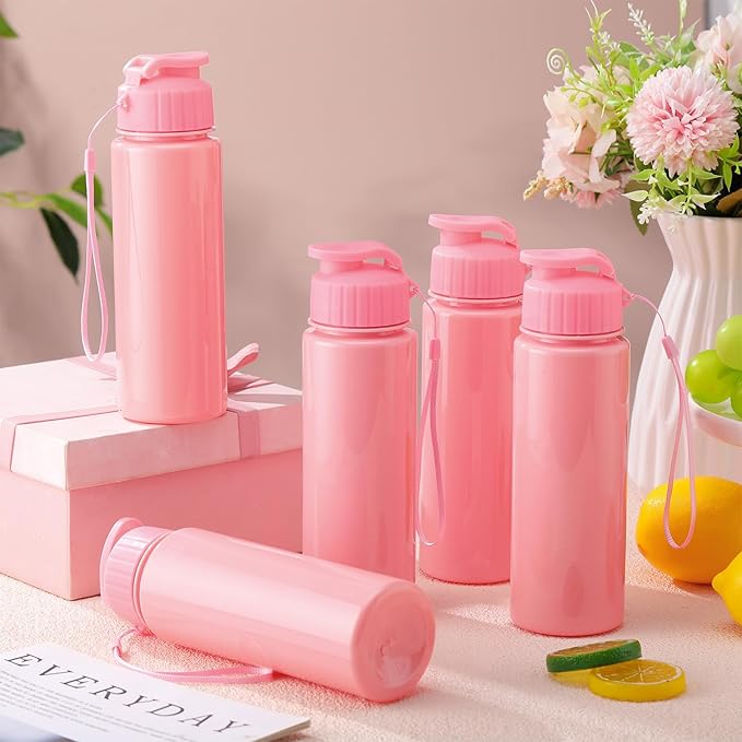 Mifoci 20 Pieces Water Bottle Bulk 17 oz Plastic Water Bottles Bulk Gym Sports Adults Reusable Large Bottles with Leak Proof Flip Top for Party Outdoor(Regular Style,Solid Pink)