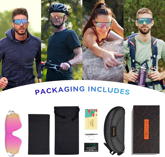 BEACOOL Polarized Sports Sunglasses for Men Women Youth Baseball Cycling Running Driving Fishing Golf Motorcycle TAC Glasses