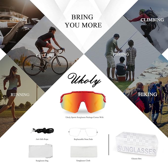 Ukoly Baseball Sunglasses For Men Women,Sports Sunglasses For Baseball Running Cycling UV400 protection TR90 Frame 615