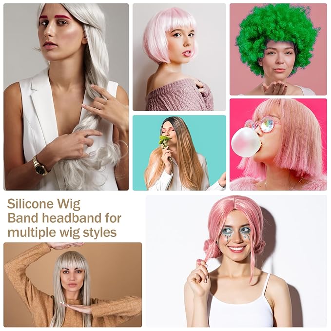 3 Pieces Silicone Wig Grip Band, Adjustable Wig Headband Seamless Non-slip Elastic Headband Strong Holde Sweat-Proof Hold for Men Women Sports Yoga Hair Styling (Skin Color)