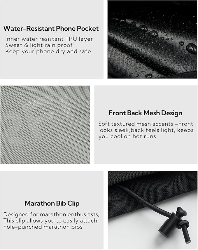 WATERFLY Running Belt Fanny Pack: Breathable 3 Pocket Waist Bag for Men Women Workout Exercise Fitness Phone Holder Fits All Phones - Runner Marathon Jogging Race Belt with Bib Clip Gray