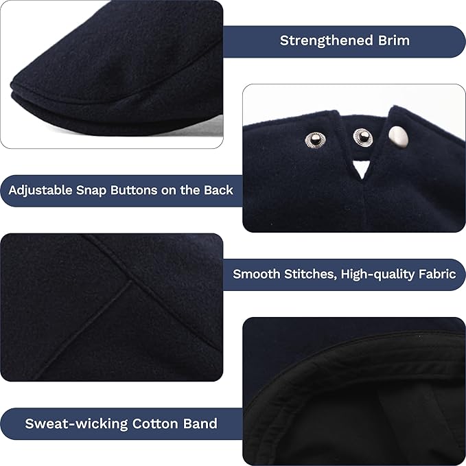 KUJUHA Newsboy Hats for Men Flat Irish Cabbie Ivy Gatsby Newsboy Driving Hat Hunting Cap Winter Hat