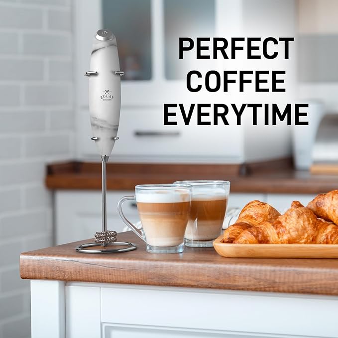 Zulay Kitchen Powerful Double Whisk Milk Frother Handheld - Foam Maker With Stand - Whisk Drink Mixer for Coffee, Mini Foamer for Latte, Matcha, Frappe, Hot Chocolate & Cappuccino (Crystal Quartz)