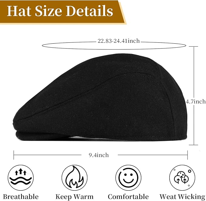 YDO DENSER Men's Newsboy Caps Wool Gatsby Beret Hat Retro Irish Driver Flat Cap Classic Dress Hat Fitted Caps for Golf